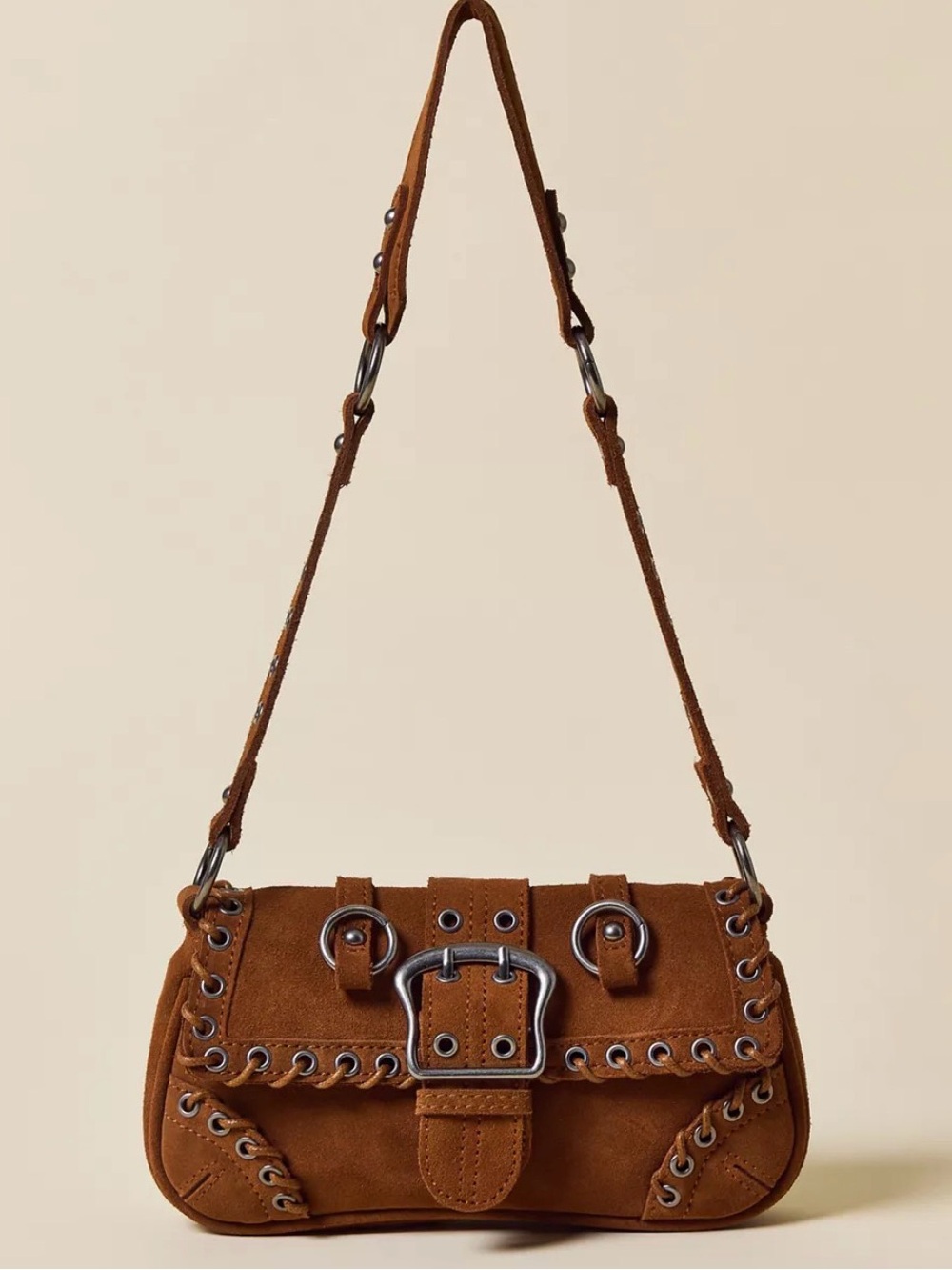 NWT Urban Outfitters Silence + Noise Jade Suede Rivet Bag Tanners brown